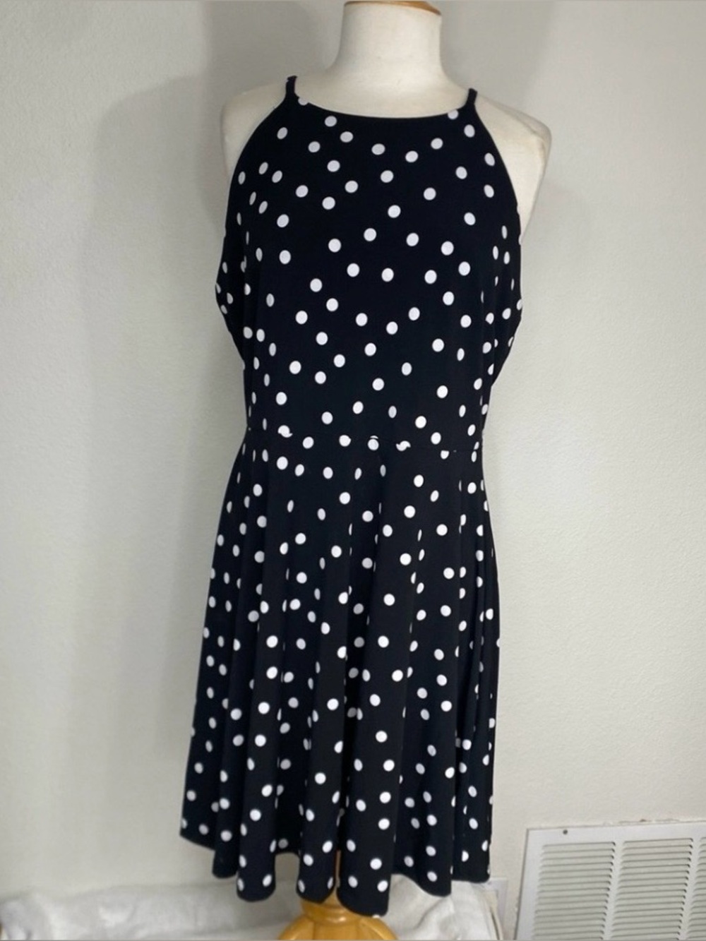 Bar III Women's Black White Polka Dot Fit & Flare Stretch Dress Size XL Classic
